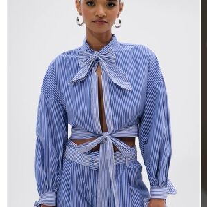 AKIRA Blue Striped Tie Front Blouse